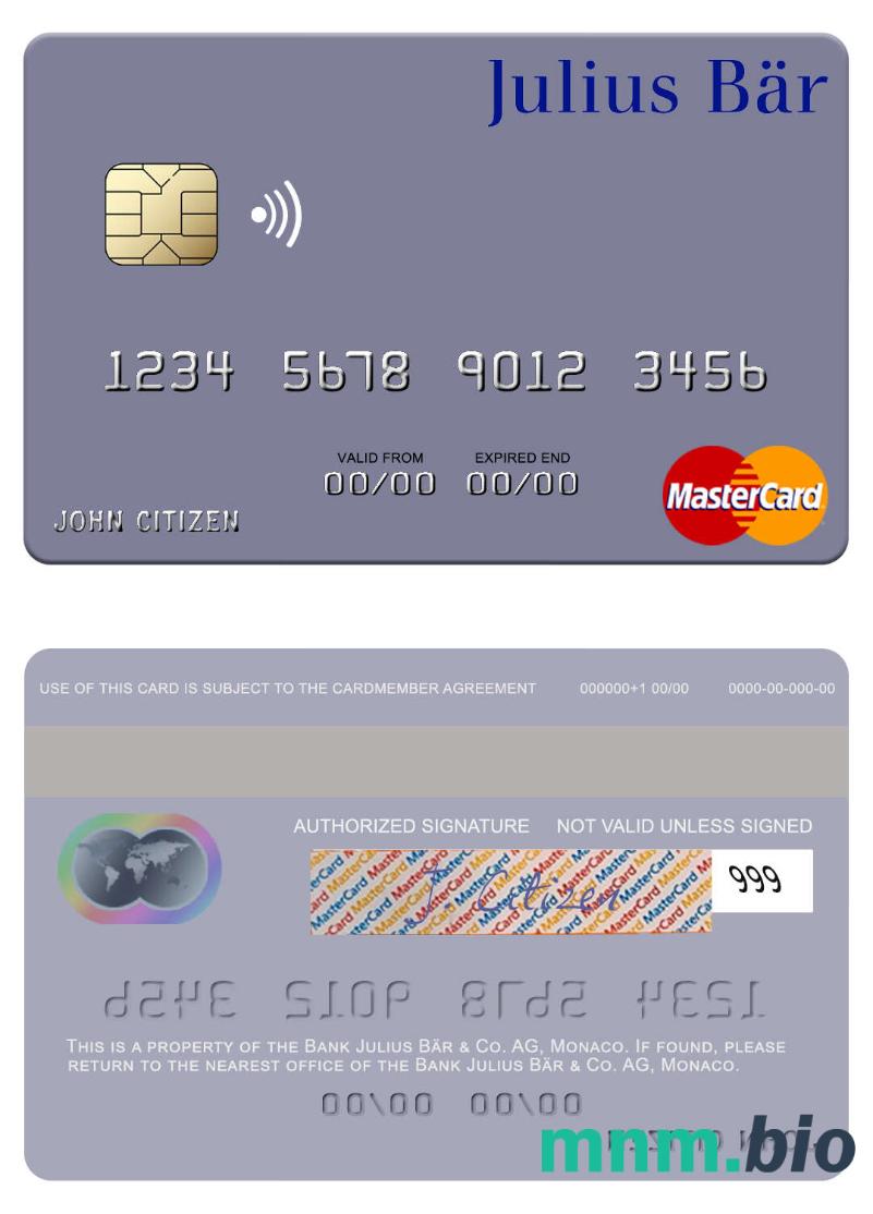 Monaco Bank Julius Bär & Co. AG przykład karty mastercard w formacie PSD